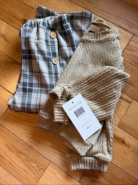 Little Girls 3T - Rachel Zoe Beige Knit Top with Gray Plaid Button Skirt